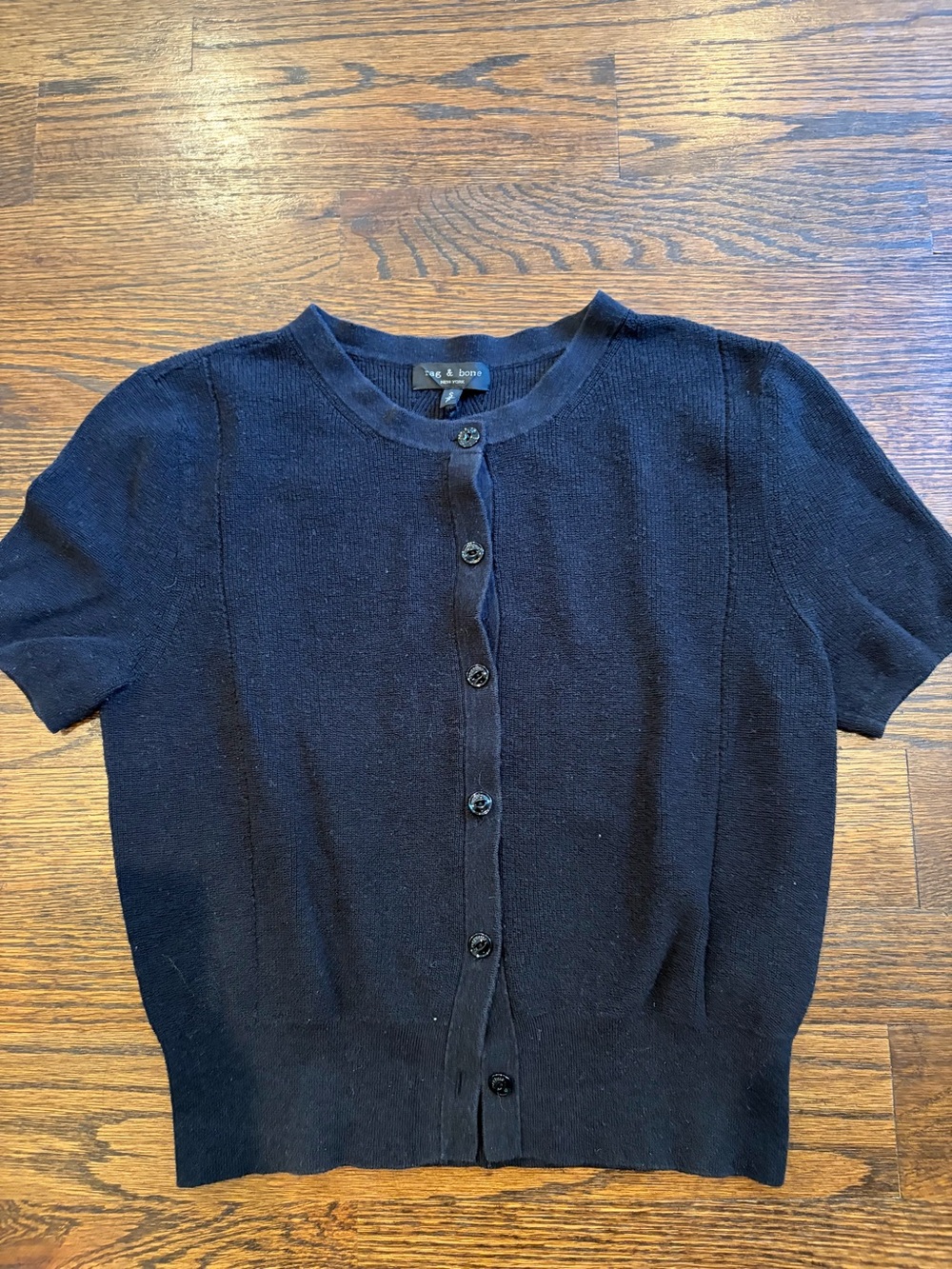 rag & bone Short-Sleeve Navy Button Cardigan
